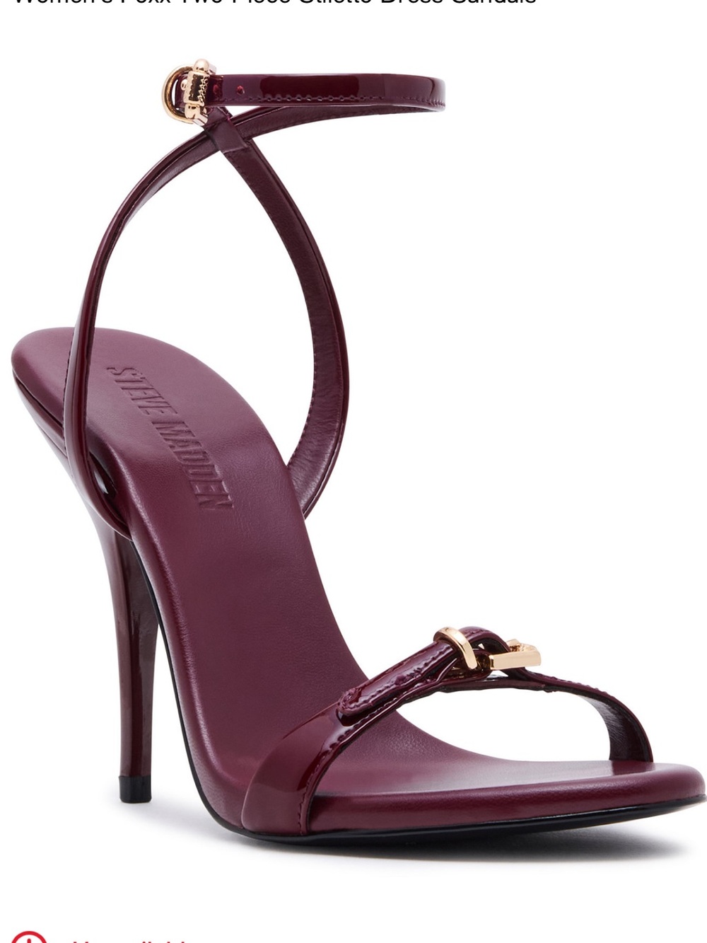 Steve Madden Burgundy Patent Foxx Stiletto Sandals with Gold Buckle